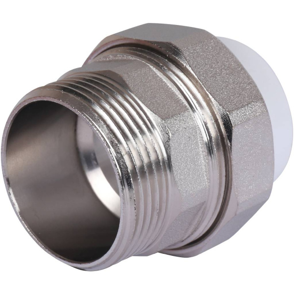 Политэк  32х1 1/4 Муфта разъемная с наружной резьбой для полипропиленовых труб под сварку (цвет белый)