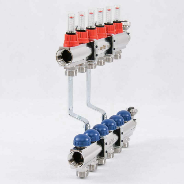 Коллекторная группа с расходомерами и термостатическими вентилями UNI-FITT 1x3/4ЕК 6 выходов
