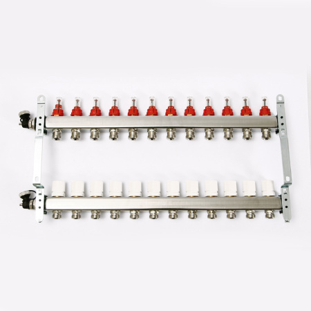 Коллекторная группа из нержавеющей стали с термостатическими вентилями и расходомерами UNI-FITT 1x3/4ЕК 12 выходов