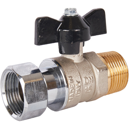 STOUT  Кран шаровой с накидной гайкой, НР/накидная гайка, ручка бабочка 3/4x3/4