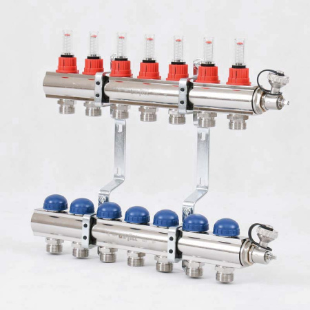 Коллекторная группа с расходомерами и термостатическими вентилями UNI-FITT 1x3/4ЕК 7 выходов