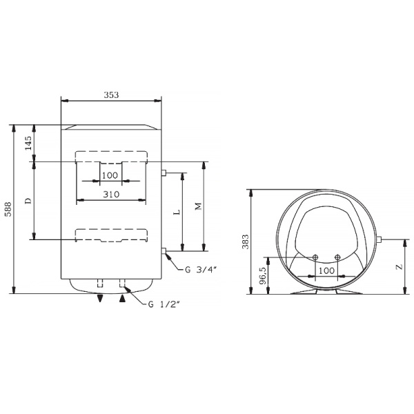 Водонагреватель электрический накопительный Ariston PRO1 R INOX ABS 30л круглый узкий нерж.сталь мех.упр-е