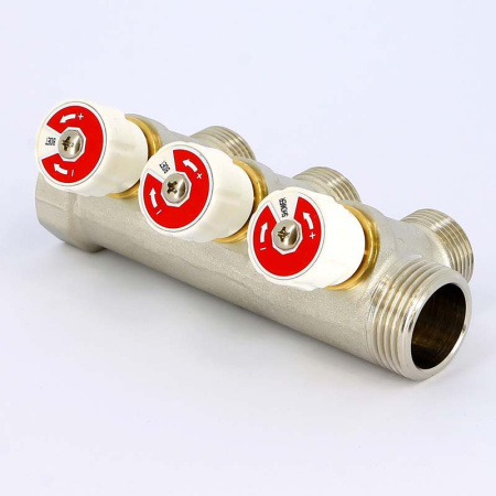 Коллектор НВ 1 с вентилями никелированный UNI-FITT 3 выхода 3/4ЕК 40мм