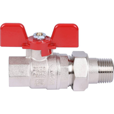 STOUT  Кран шаровой полнопроходной с американкой, ВР/НР, ручка бабочка 1/2 (EPDM)