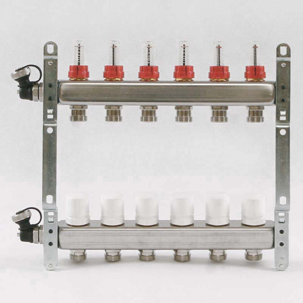 Коллекторная группа из нержавеющей стали с термостатическими вентилями и расходомерами UNI-FITT 1x3/4ЕК 6 выходов Коллекторная группа из нержавеющей стали с термостатическими вентилями и расходомерами UNI-FITT 1x3/4ЕК 6 выходов