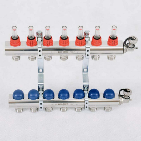 Коллекторная группа с расходомерами и термостатическими вентилями UNI-FITT 1x3/4ЕК 7 выходов