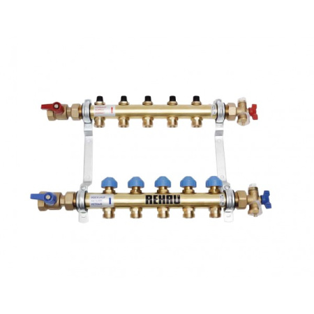 Коллекторная группа из нержавеющей стали с регулир. и термостатическими вентилями и расходомерами REHAU 1x3/4ЕК 8 выходов