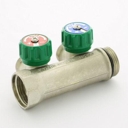 Коллектор НВ 1 никелированный с вентилями Uni-Fitt 2 выхода под 90' 3/4 EK Н 50мм