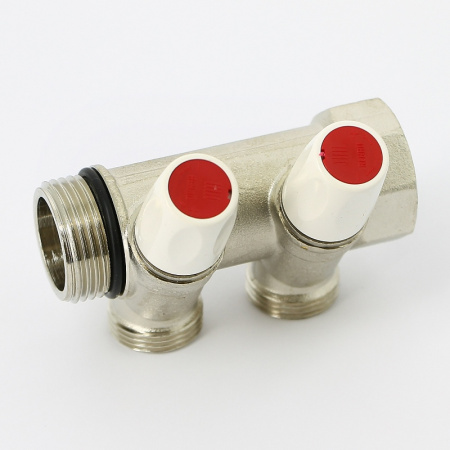 Коллектор НВ с вентилями никелированный Rautitan MX Rehau 1 x 2 вых 3/4EK межосевое 40 мм