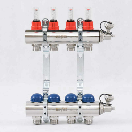 Коллекторная группа с расходомерами и термостатическими вентилями UNI-FITT 1x3/4ЕК 4 выхода