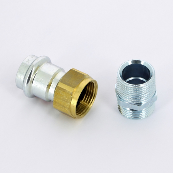 Муфта пресс-Н с накидной гайкой и плоской прокладкой оцинкованная сталь Prestabo VIEGA 22х3/4