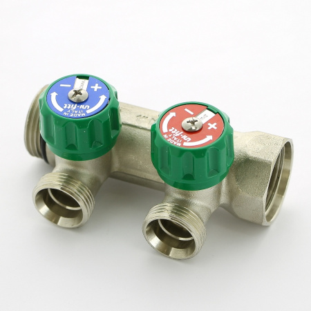 Коллектор НВ 1 никелированный с вентилями Uni-Fitt 2 выхода под 90' 3/4 EK Н 50мм