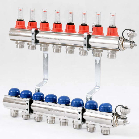 Коллекторная группа с расходомерами и термостатическими вентилями UNI-FITT 1x3/4ЕК 8 выходов