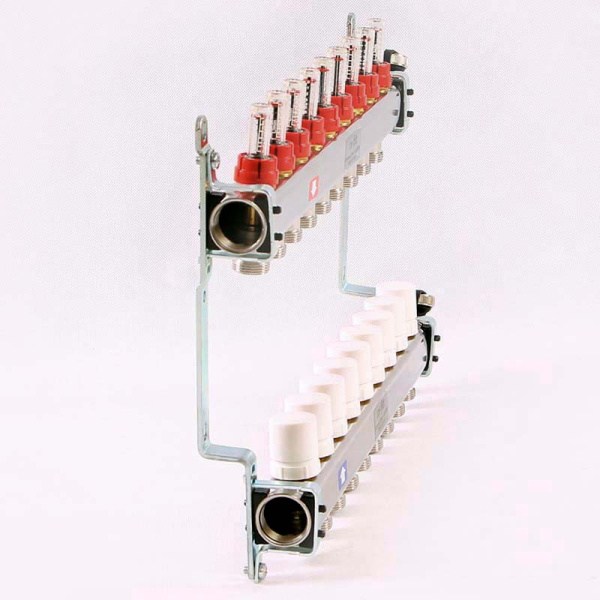 Коллекторная группа из нержавеющей стали с термостатическими вентилями и расходомерами UNI-FITT 1x3/4ЕК 9 выходов Коллекторная группа из нержавеющей стали с термостатическими вентилями и расходомерами UNI-FITT 1x3/4ЕК 9 выходов