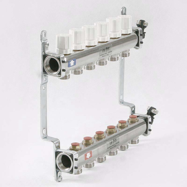 Коллекторная группа из нержавеющей стали с регулировочными и термостатическими вентилями UNI-FITT 1x3/4ЕК 6 выходов Коллекторная группа из нержавеющей стали с регулировочными и термостатическими вентилями UNI-FITT 1x3/4ЕК 6 выходов