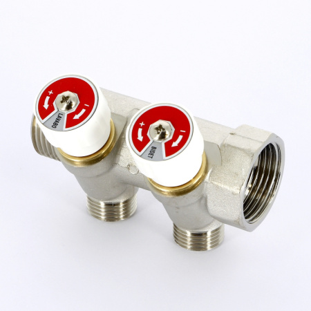 Коллектор НВ 1 с вентилями никелированный UNI-FITT 2 выхода 1/2Н 40мм под плоскую прокладку