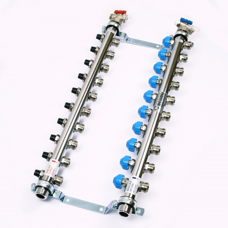 Коллекторная группа из нержавеющей стали с регулир. и термостатическими вентилями и расходомерами REHAU 1x3/4ЕК 10 выходов