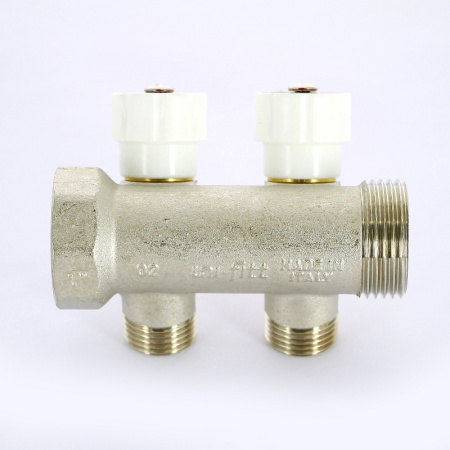 Коллектор НВ 1 с вентилями никелированный UNI-FITT 2 выхода 1/2Н 40мм