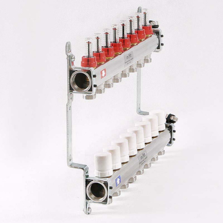 Коллекторная группа 1 Uni-Fitt 450A нерж. сталь 13 выходов 3/4 с расходомерами и термостатическими вентилями с авт.воздухоотводчиком