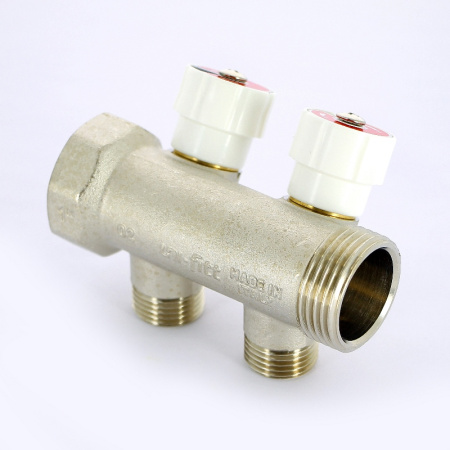 Коллектор НВ 1 с вентилями никелированный UNI-FITT 2 выхода 1/2Н 40мм