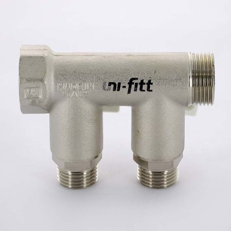 Коллектор НВ 3/4 с кранами никелированный UNI-FITT 2 выхода 1/2Н 40мм