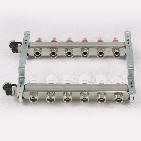 Коллекторная группа из нержавеющей стали с термостатическими вентилями и расходомерами UNI-FITT 1x3/4ЕК 6 выходов Коллекторная группа из нержавеющей стали с термостатическими вентилями и расходомерами UNI-FITT 1x3/4ЕК 6 выходов