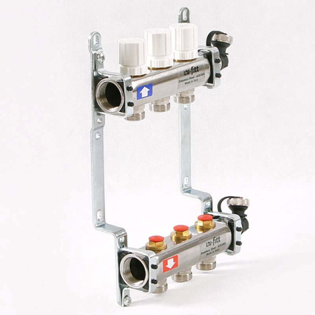 Коллекторная группа из нержавеющей стали с регулировочными и термостатическими вентилями UNI-FITT 1x3/4ЕК 3 выхода