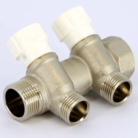 Коллектор НВ 3/4 с вентилями никелированный UNI-FITT 2 выхода 1/2Н 40мм