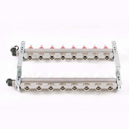 Коллекторная группа 1 Uni-Fitt 450A нерж. сталь 13 выходов 3/4 с расходомерами и термостатическими вентилями с авт.воздухоотводчиком