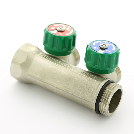 Коллектор НВ 1 никелированный с вентилями Uni-Fitt 2 выхода под 90' 3/4 EK Н 50мм