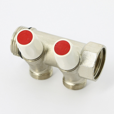 Коллектор НВ с вентилями никелированный Rautitan MX Rehau 1 x 2 вых 3/4EK межосевое 40 мм