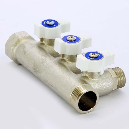 Коллектор НВ 3/4 с кранами никелированный UNI-FITT 3 выхода 1/2Н 40мм
