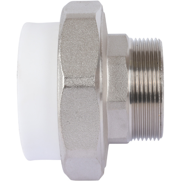 Политэк Политэк White fittings 63х2 Муфта разъемная с наружной резьбой для полипропиленовых труб под сварку (цвет белый)