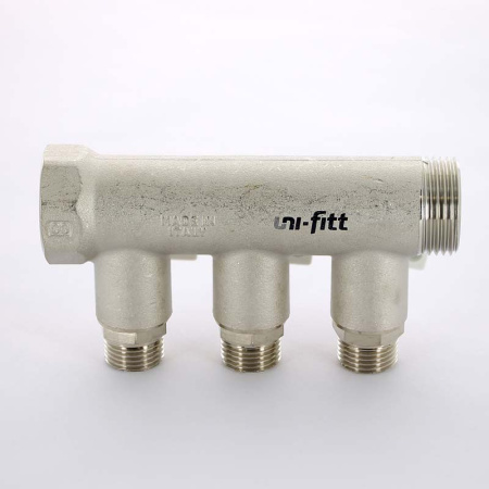 Коллектор НВ 1 с кранами никелированный UNI-FITT 3 выхода 1/2Н 40мм