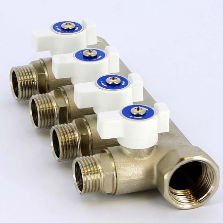 Коллектор НВ 3/4 с кранами никелированный UNI-FITT 4 выхода 1/2Н 40мм