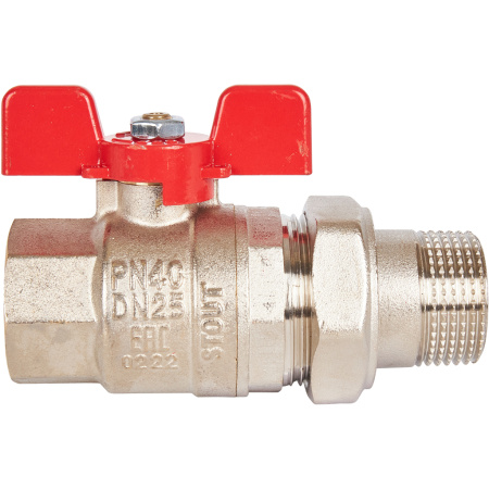 STOUT  Кран шаровой полнопроходной с американкой, ВР/НР, ручка бабочка 1 (EPDM)