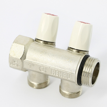 Коллектор НВ с вентилями никелированный Rautitan MX Rehau 1 x 2 вых 3/4EK межосевое 40 мм