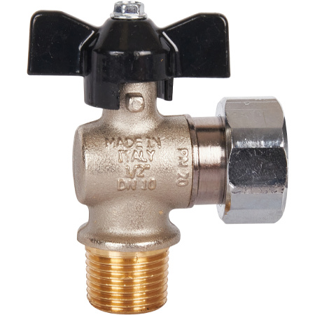 STOUT  Кран шаровой с накидной гайкой угловой, НР/накидная гайка, ручка бабочка 1/2x3/4