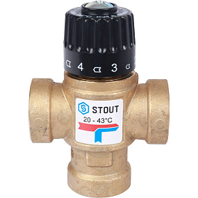 STOUT  Термостатический смесительный клапан для систем отопления и ГВС 3/4  ВР   20-43°С KV 1,6 SVM-0110-164320