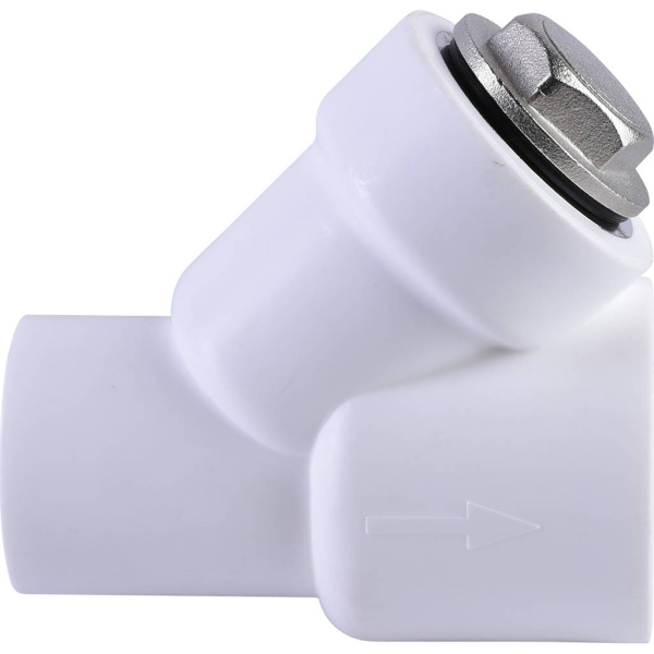 Политэк  d=40 Фильтр (соединение муфта-штуцер) для полипропиленовых труб под сварку (цвет белый)