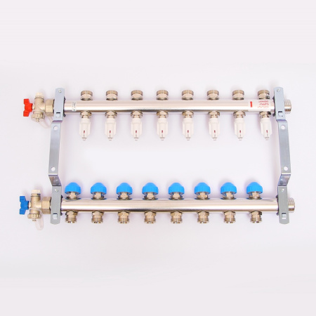 Коллекторная группа из нержавеющей стали с термостатическими вентилями и расходомерами REHAU 1x3/4 8 выходов