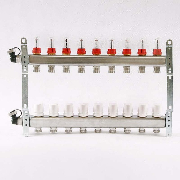 Коллекторная группа из нержавеющей стали с термостатическими вентилями и расходомерами UNI-FITT 1x3/4ЕК 9 выходов Коллекторная группа из нержавеющей стали с термостатическими вентилями и расходомерами UNI-FITT 1x3/4ЕК 9 выходов