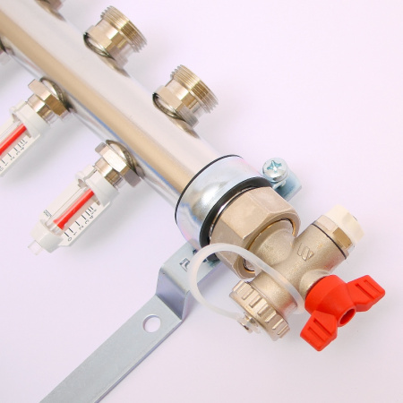 Коллекторная группа из нержавеющей стали с термостатическими вентилями и расходомерами REHAU 1x3/4 4 выхода