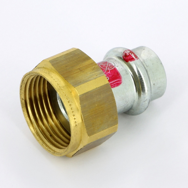 Муфта пресс-В с накидной гайкой и плоской прокладкой оцинкованная сталь Prestabo VIEGA 15х3/4