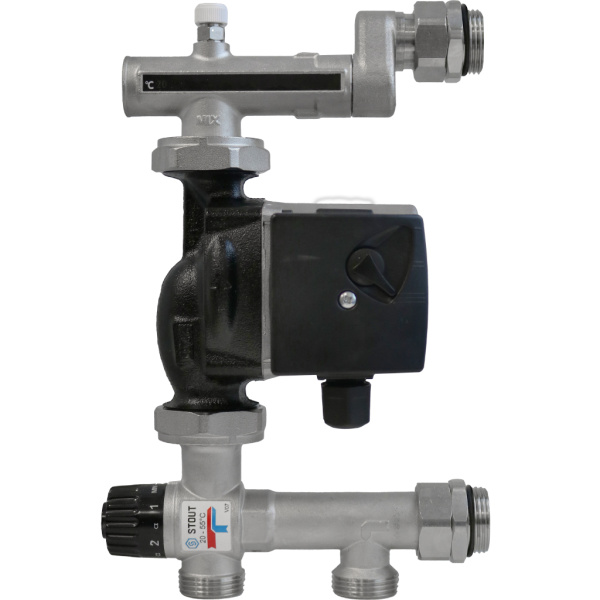 STOUT  SDG-0120-005011 STOUT Насосно-смесительный узел с термостатическим клапаном 20-55°C, с насосом UPSO 25-65, 130 mm