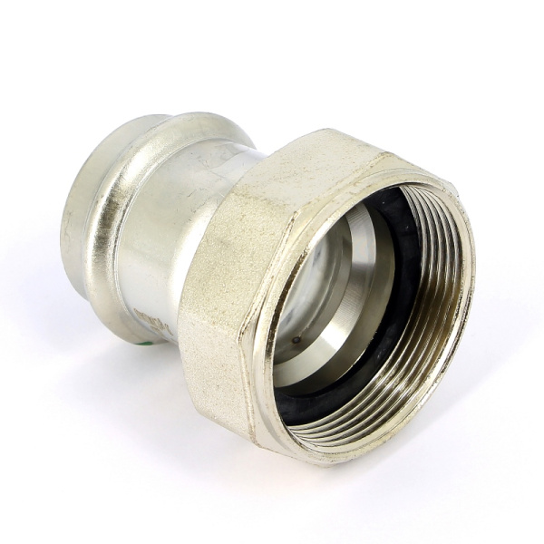 Муфта пресс-В с накидной гайкой и плоской прокладкой нержавеющая сталь Sanpress Inox VIEGA 42x2