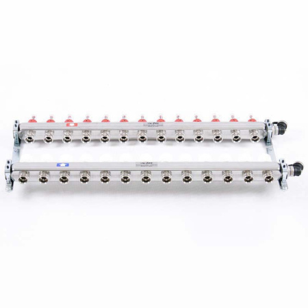 Коллекторная группа из нержавеющей стали с термостатическими вентилями и расходомерами UNI-FITT 1x3/4ЕК 13 выходов