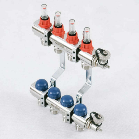 Коллекторная группа с расходомерами и термостатическими вентилями UNI-FITT 1x3/4ЕК 4 выхода