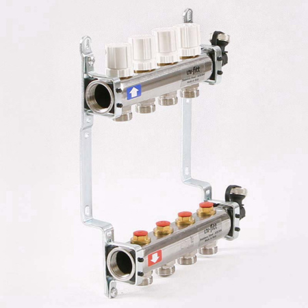 Коллекторная группа из нержавеющей стали с регулировочными и термостатическими вентилями UNI-FITT 1x3/4ЕК 4 выхода