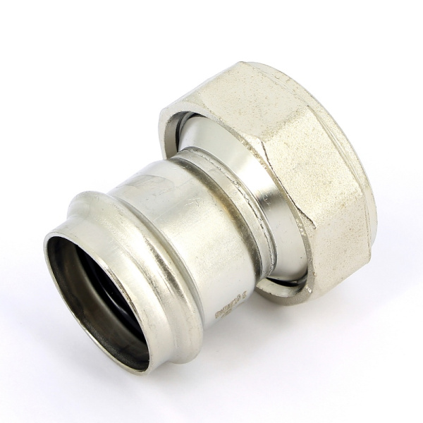 Муфта пресс-В с накидной гайкой и плоской прокладкой нержавеющая сталь Sanpress Inox VIEGA 42x2